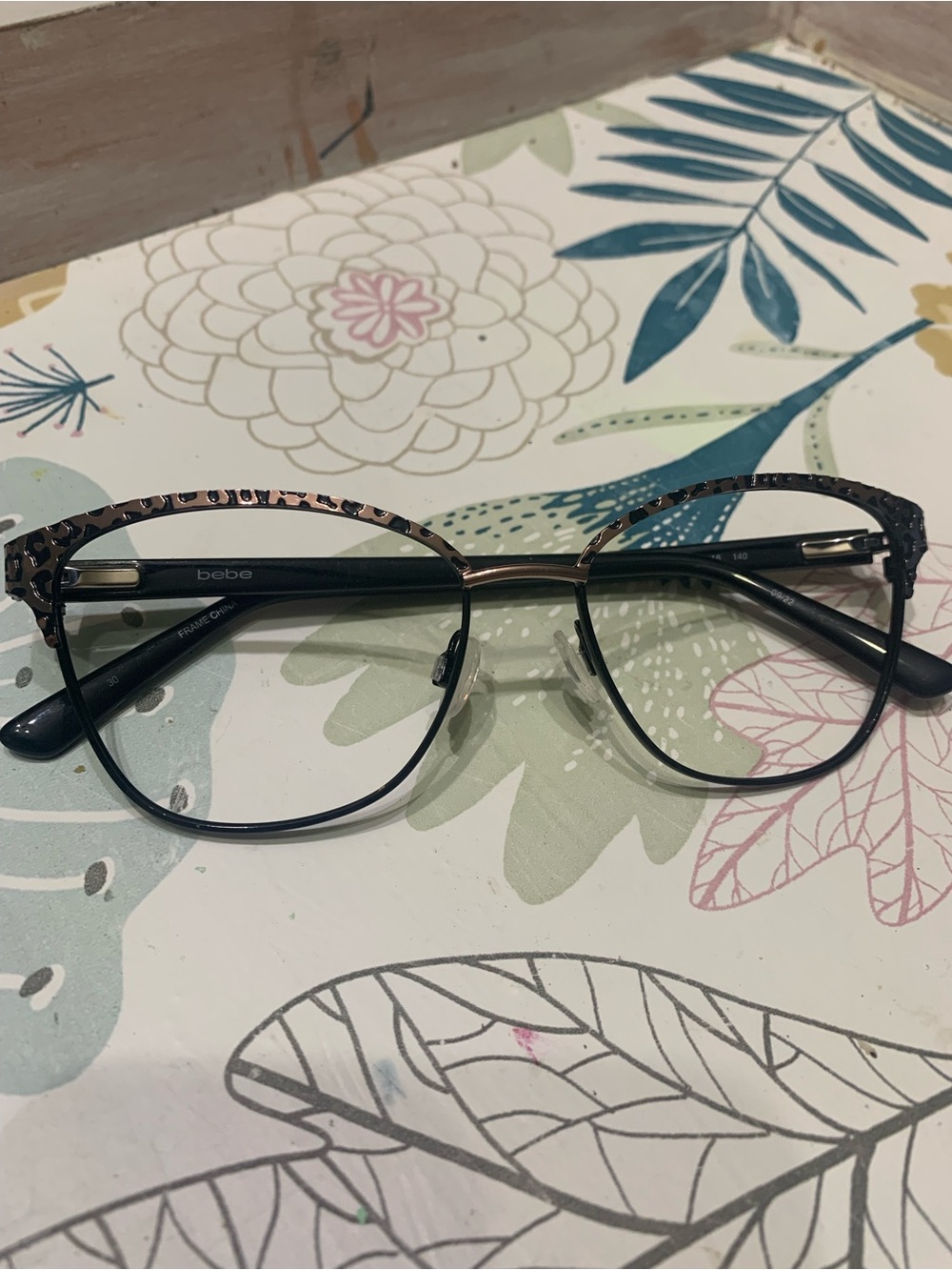 Bebe Black Leopard Print Cat Eye Eyeglasses Frames Rose Gold Accent